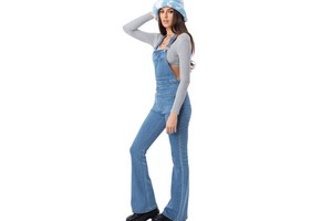 High Quality Vintage Custom Logo Suspenders Jeans Flared Pants Denim Overalls Jumpsuits for Women