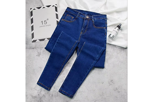High Waist Non-Stretch Women's Ankle Length Jeans Vintage Rigid Denim Pencil Pants Slim Fit Ninth Jeans
