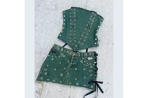 DIZNEW Women's Clothing Wholesale Short Denim Suits Summer Designer Hole Skirts and off Shoulder Tops for Women 2024