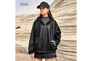 Women's Leather Jacket Hooded Casual Winter Jackets Fashion Maillard Autumn Custom Outdoor