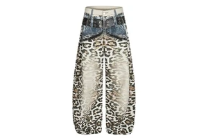 Hot And Spicy Girl Leopard Print Jeans, Women's Straight Leg Pants, Loose Casual Pants, Fashionable Style