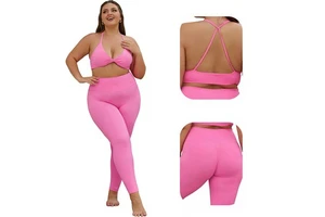European and American Plus Size Solid Yoga Suit Women's High Waist Sports Tight Naked Quick-drying 2-Piece Fitness Suit