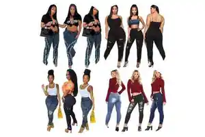 High Quality Women's Denim Hole Skinny Stretchy Pencil Plus Size High Waist Leopard Print Breathable Hip Hop Jeans