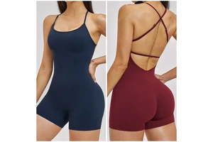 ELT3562 Cross Strap Back Sports Jumpsuit One-piece Yoga Outfit Build-in Outdoor Fitness Jumpsuit