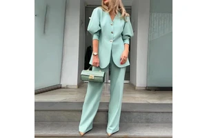 2024 Spring New Women's Fashion Elegant Blazer Sets Elegant Blazer Pants Lantern Sleeves Loose Suit For Commuting Temperament