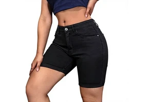 Comfortable High Elastic Denim Shorts Women Vintage Fashionable Black Skinny Straight Cotton Washed Quick Dry Breathable Waist