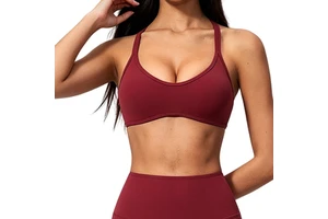 Women's Breathable Quick Dry Off-the-Shoulder Neckline Running Sports Top Medium Support Yoga Bra Front Logo Polyester/Nylon