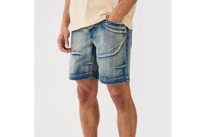Men's Vintage Distressed Denim Shorts Mid Waist Straight Leg Gym Streetwear Casual Summer Cotton Pockets Breathable Woven Fabric