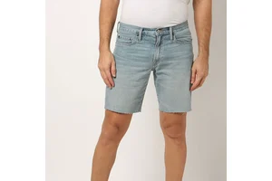 Men's Light Wash Denim Shorts Straight Leg Mid Waist Raw Edge Casual Summer Cotton Denim Shorts