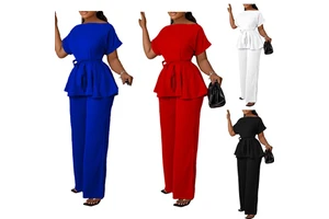 New Arrival Fashion Pure Black Over Size Two Piece Sets Temperament Plus Size Women's Clothing