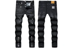 RNSHANGER Men Black Skinny Denim Jeans Holes Jeans Fashion Style Stretch Denim Pants High Quality Male Slim Fit Denim Trousers
