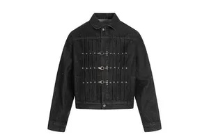 American Retro Autumn and Winter Original Cow High End Pleated Metal Buckle Design Men's Short and Wide Denim Jacket