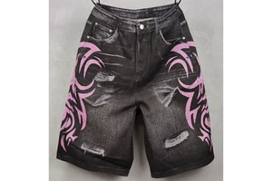 Men's Hip-Hop Street Style Summer Denim Shorts with Laser Printing Technology for Denim Fabrics