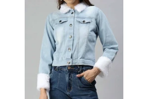 Women's Denim Jacket Custom Made Breathable Cotton Finished Classic Casual Stretch Fit