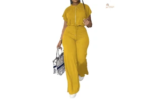 Women's 2-piece Set High Crop Top Waist Plus Size Loose Pants & Solid Cotton Short Top Casual All Season Women's Suit