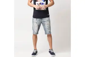 Men's Denim Shorts Deep Blue Raw Look Jean Shorts Formal Casual Hybrid Summer Bottoms Contrast Stitching