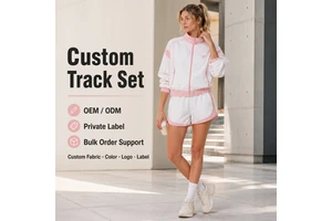 OEM Track Set Womens White Pink Contrast Zip Up Stand Collar Jacket And Dolphin Shorts Sporty Casual Activewear Tracksuit