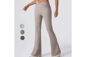 Yoga Fitness Fold Over Flare Yoga Pants Wide Leg Comfort Tummy Control Running Flare Pants
