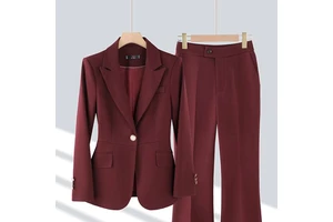 Women's Plus Size Business Office Jacket Pants Set XL Single Button Closure Suit with Button Decoration for Commuters