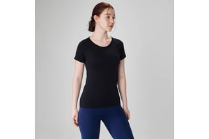 Solid Women's Yoga Crop Top Black Short Sleeve Gym Tops Print Sports Seamless T-Shirt Compressed Slim Fit Knitted Fabric