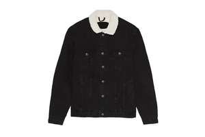 Top Quality Black Cotton Jeans Men's Denim Jacket With Fur Collar & Inner Lining Full Sleeve Stone Washed Vintage Denim Jacket