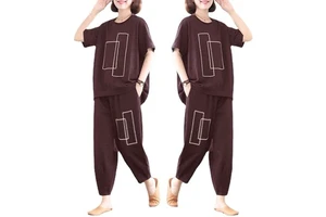 Wholesale Custom Plus Fat Size Sports Leisure Suit for Overweight Women, Mothers' Summer Clothes Loose Fit Slim Two-piece Set