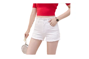 High Elastic Summer Mid Waist Regular Eco-Friendly Casual Denim Shorts Women's Thin White Fashion Hot Pants Black Spandex/Cotton