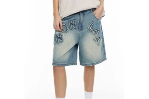 SHENGDE Custom Men's 100% Cotton Denim Shorts High Street Style Logo Embroidered Loose-Fitting Breathable Ripped Decoration Mid