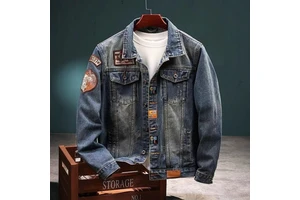 Cross-border American Vintage Casual Denim Jacket Men Autumn Winter Thickened Loose Trendy Brand High-end Embroidered Workwear