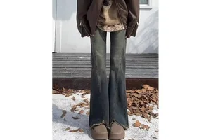 Ladies' Slightly Flared Denim Pantscasual, Slim-fitting, High-waisted, Long Pants, Fashionable and Versatile