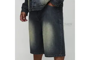 Custom Men's Stretch Denim Shorts Breathable Summer Casual Straight Y2K Style Embroidery Light Wash Streetwear Factory Direct