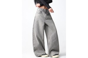 Custom High Waist Denim Wide Leg Jeans Women's 2026 New Autumn Grey Washed Loose Shown Straight