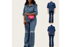 6381 Latest Design Women's Denim Jacket Paired with Trendy Casual and Unique Distressed Jeans and Long Pants Set for Ladies