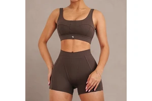 Custom Women's Fitness 2 Piece Set Stretchy Fabric Wide Strap Sports Bra High Waist Scrunch Butt Yoga Shorts Active Yoga Set