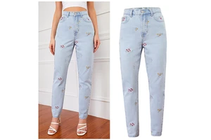 Fashion Embroidered Denim Loose Pants Straight Leg Jeans For Women