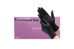 5mil 4mil Finger Texture Kitchen Beauty Industry Tattoo Glove Custom Box Design Latex Free Disposable Black Nitrile Gloves