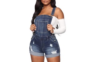 Women's Sexy Distressed Denim Short Overall Romper Ripped Denim Jeans Bib Overall Jumpsuits Women Jeans Denim Overalls Shorts