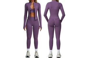 AL010 New Quick-Dry Zip-Up Running Training Women's Sportswear Track Fitness Workout Gym Yoga Bra and Leggings 3-Piece Set