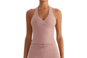 Ladies' Deep V Neck Hanging Running Top Chest Wrinkle Back Hollow Quick Drying Fitness Yoga Tank Top