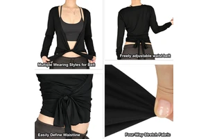 Women's Solid Color Long Sleeve Wrap Yoga Top V-Neck Tie-Waist Cropped Fitness Soft Stretchy Breathable Quick-Dry Front Low