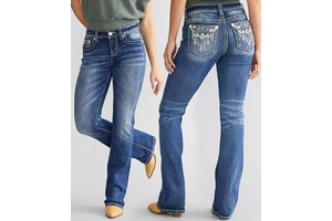 Vintage Western-style Women's Jeans with Feather Embroidery Flared Pants Elegant and Casual Mid-rise Long Pants Stretch Pants