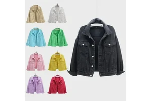 High Quality Denim Jacket Women Solid Color Short Denim Jackets Long Sleeve Casual Jeans Jacket Women