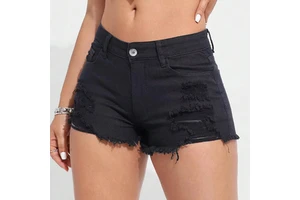 Women Straight High Waist Denim Shorts Vintage Breathable Comfortable Fit High Quality Custom Embroidered Bull Head Pattern