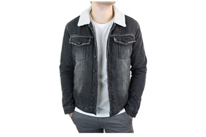 High Quality Men's Denim Jean Jacket Streetwear Winter Casual Formal Button Turn Collar Pocket Loose Fur Vintage Print Patchwork