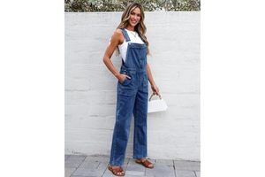 2025 Women's Straight Leg Baggy Denim Overall Jumpsuit Stretchy Bib Adjustable Strap Casual Button Cute Loose Fit Jean