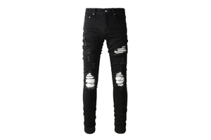 Men's Vintage Winter Slim Fit Plus Size Denim Jeans Wholesale High Street Patch Black Damaged Distressed White Washed Techniques