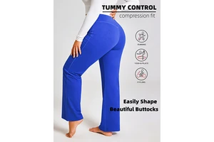 Plus Size Women's High Waist Butt-Lifting Straight Wide-Leg Yoga Pants, Ideal for Dating, Casual Wear & Fitness