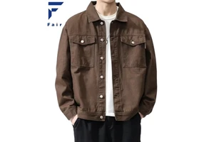 Vintage Washed Denim Jacket Men's Trendy Loose Workwear Shirt Jacket Signature Trucker Jacket