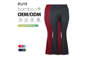 POVTY Bamboo Casual Print Comfy Soft Flare Leggings Women's Plus Size Breathable High Waist Yoga Pants Workout