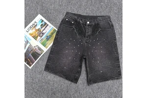 High Street Custom Men's Distessed Cotton Denim Shorts Heavy Loose Fit Baggy Jeans Denim Short Pants for Men